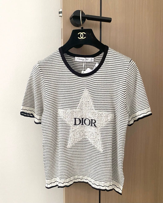 D 25 new embroidery hollow round neck short sleeve knit
