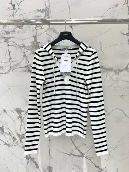 D 25 New Clashing Stripes Lapel Long Sleeve Knit Sweater