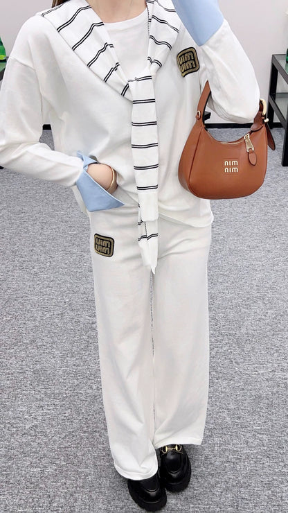 M 25 Shawl Collar Knit Top and Pants Set