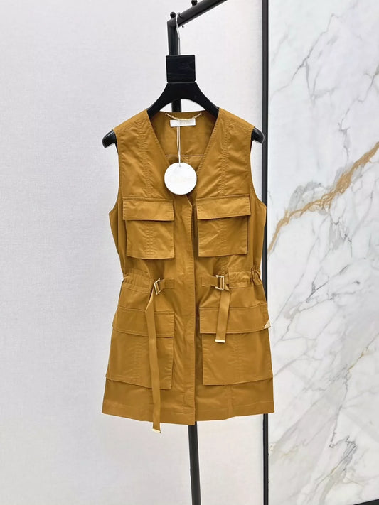 CHL 25 Spring and Summer New Temperament Workwear Pocket Vest Dresses