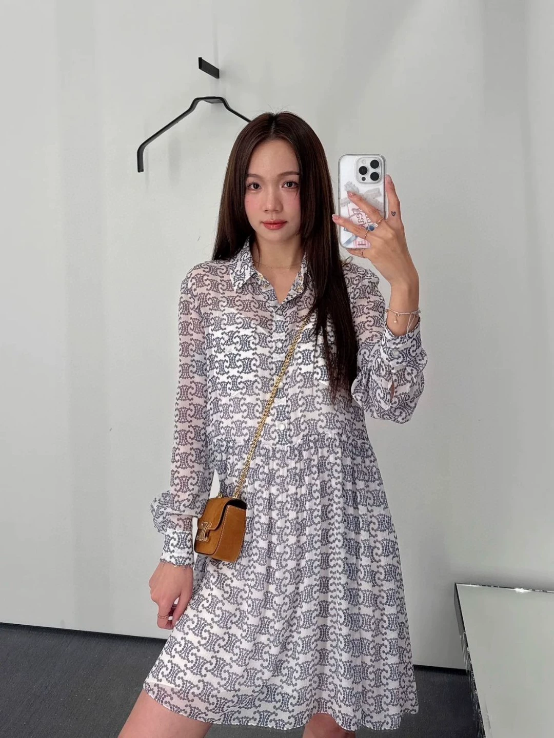 CE 25 new silk printed long-sleeved dress