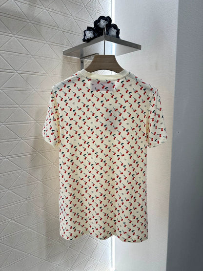 v 25 New Cherry Printed Round Neck Short Sleeve T-Shirt