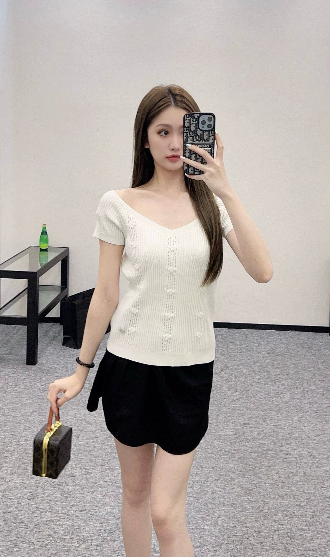 C 25 Spring and Summer New Three-dimensional Crochet Knitted Short-sleeved Top(pink white blue black)