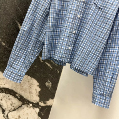 m 25 Spring and Summer New Blue Plaid Short Shirt