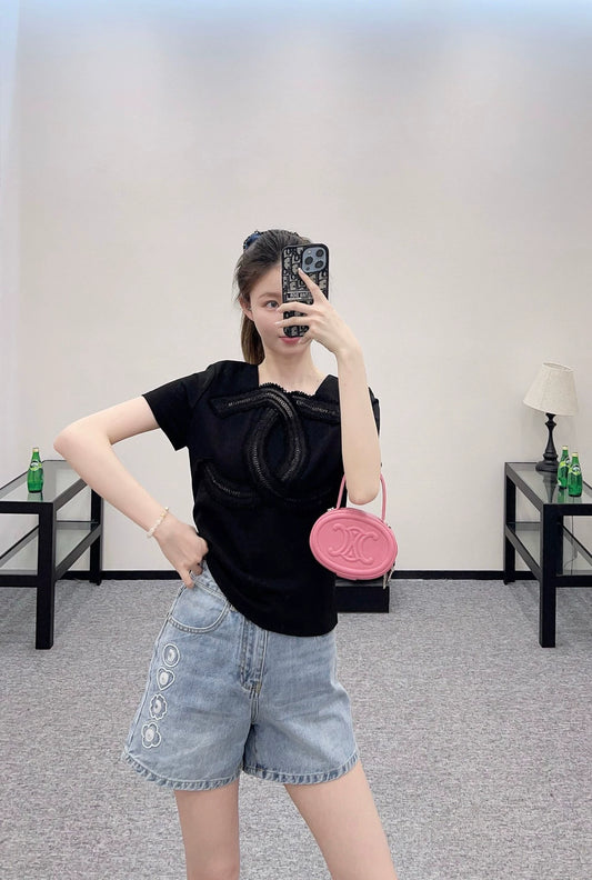c 25 Heavy Cutout Embroidery Top