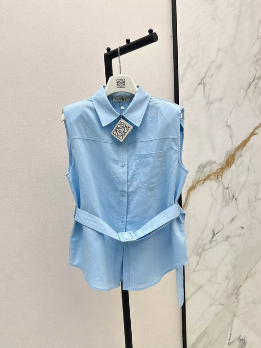 LO 25 spring and summer new dopamine color cotton linen tie waist sleeveless shirt