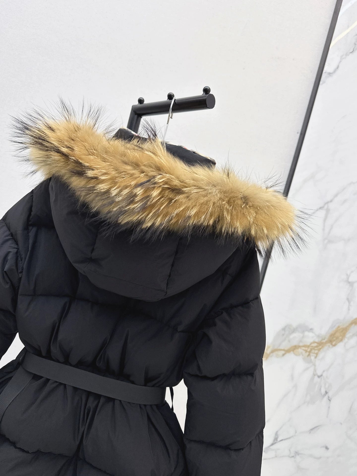 Bru 25 Waist waistband long down jacket ，raccoon fur collar(BLACK/WHITE/KHAKI)