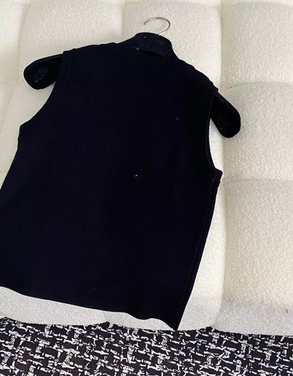 M 25 New Studded monogrammed logo round neck sleeveless knit tops