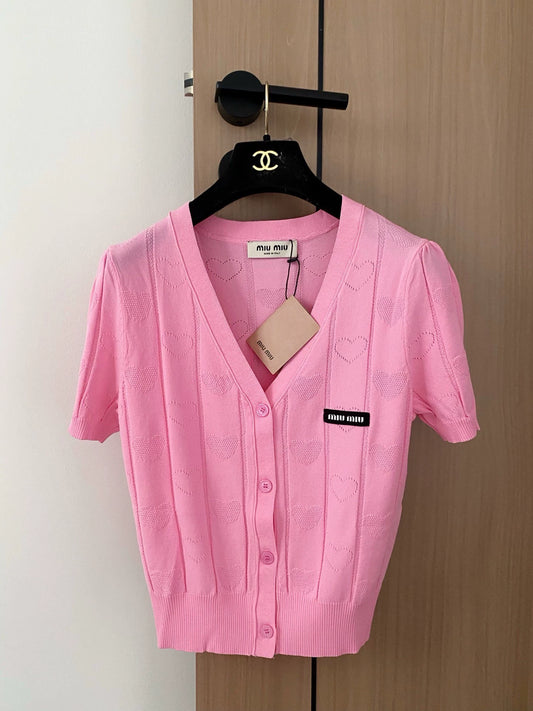 M 25 White, Pink Short Sleeve Cardigan