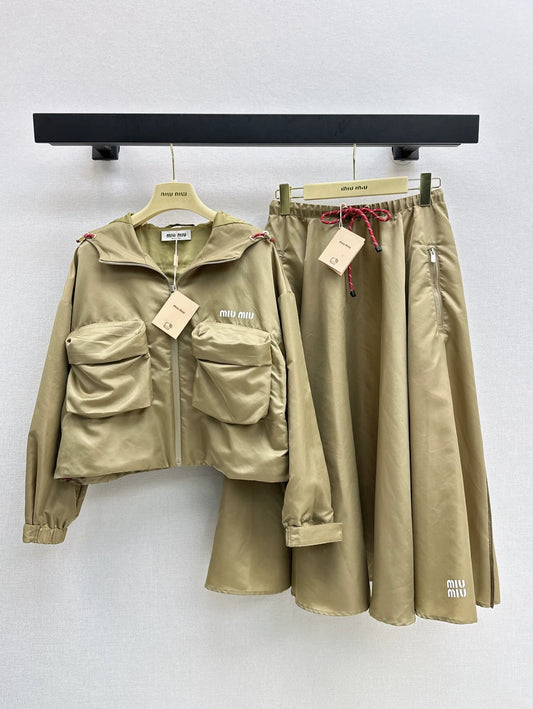 M 25 New Double Pocket Hooded Windbreaker Jacket + Umbrella Half Skirt Nylon Suit