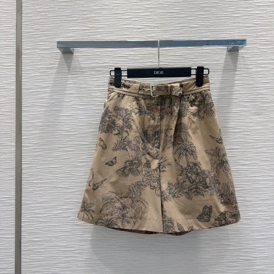 D 25 new brown printed belt shorts