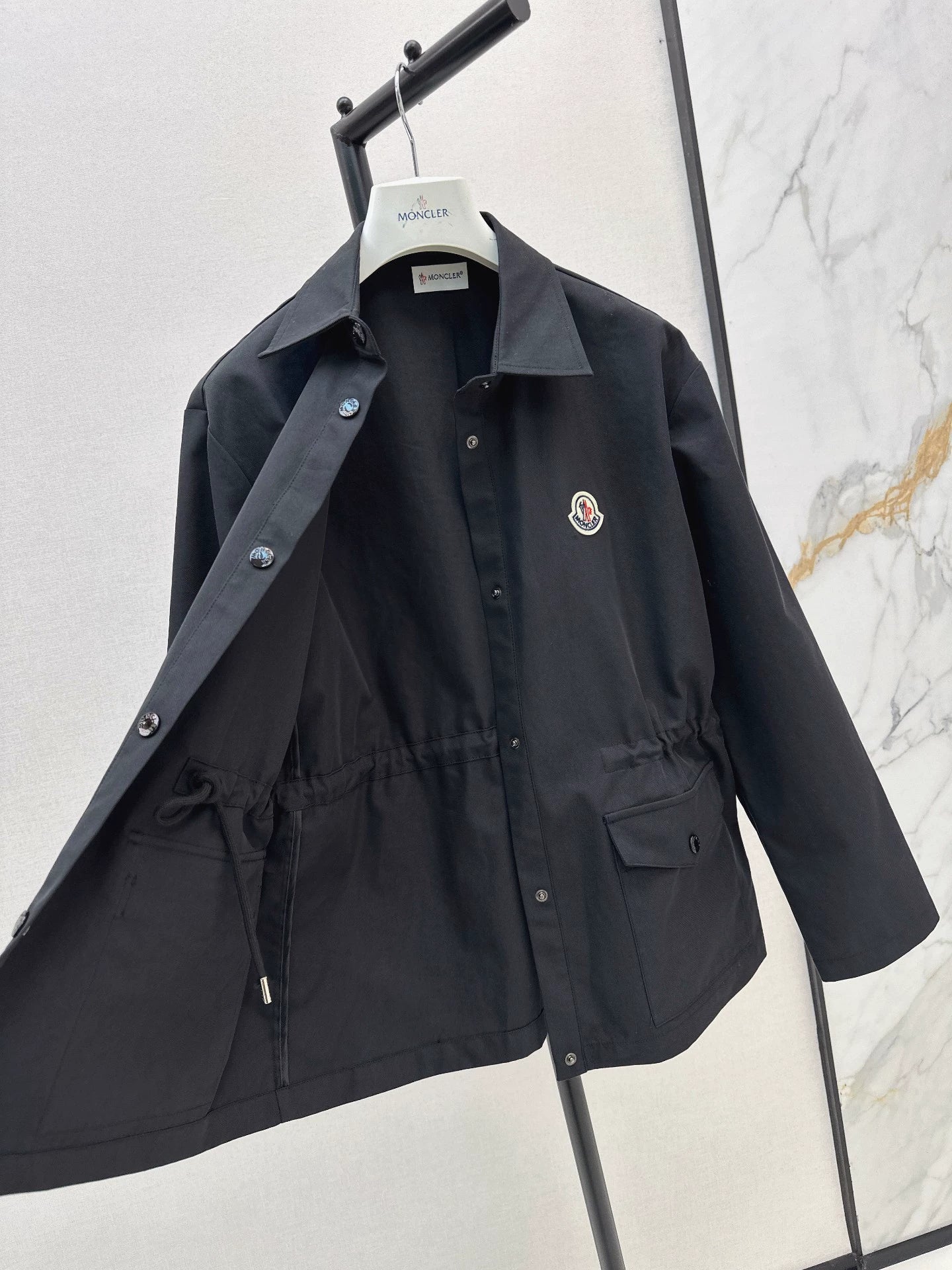 Mon 25fw New style drawstring waist mid-length trench coat