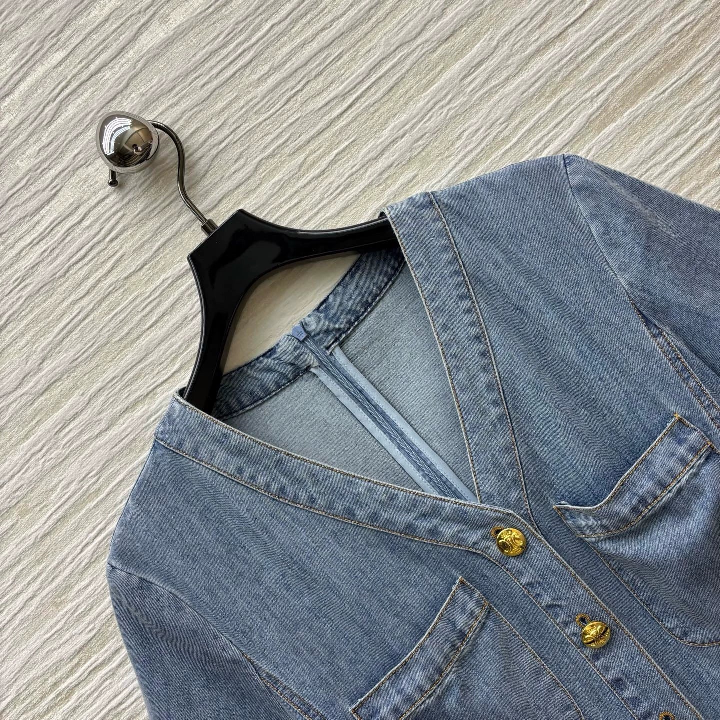 Ce 25 Spring/Summer V-Neck Belt Design Denim Dresses