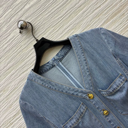 Ce 25 Spring/Summer V-Neck Belt Design Denim Dresses