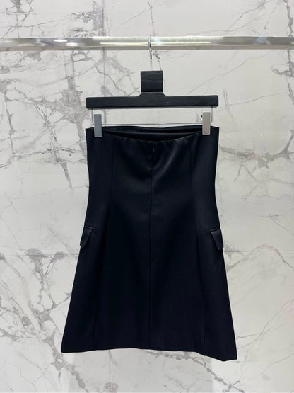 BA 25 new grain wool pearl single-breasted tube top dress