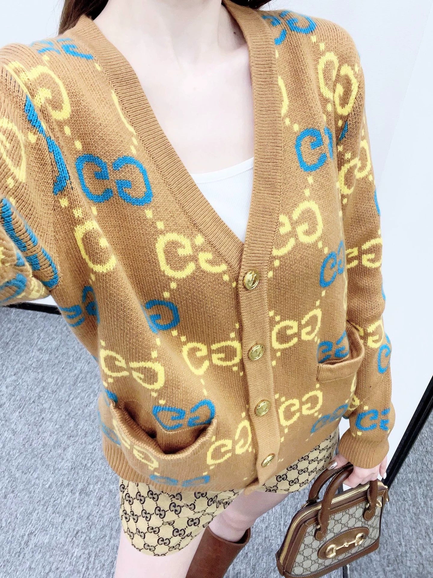 G 25 Brown jacquard knit cardigan