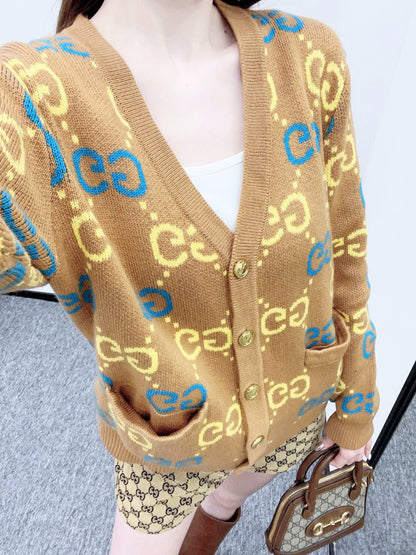 G 25 Brown jacquard knit cardigan