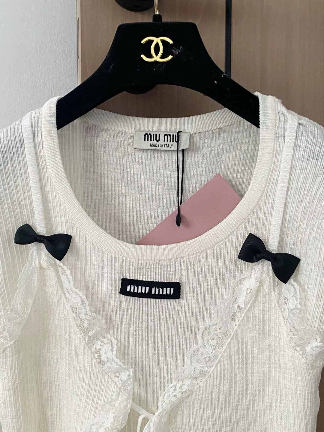 M 25 New Lace Lace Logo Short Sleeve False Two Piece Knit Top(white gray blue)