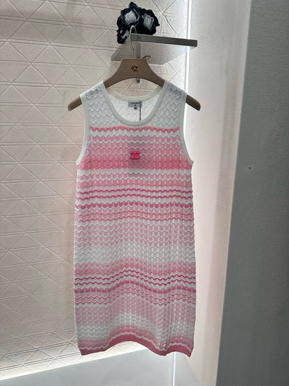 C 25 Pale Pink Pale Green Striped Knit Tank Dress