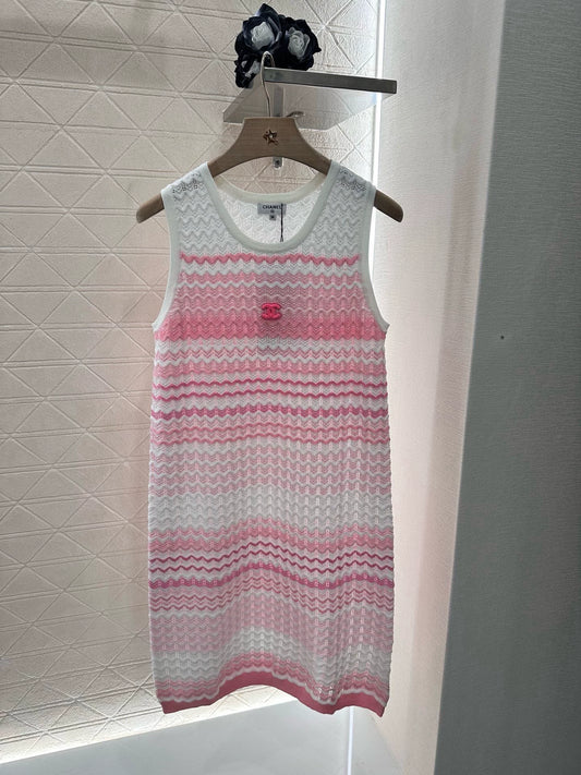 C 25 Pale Pink Pale Green Striped Knit Tank Dress