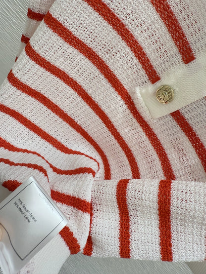 C 25 new striped button lapel short sleeve knit