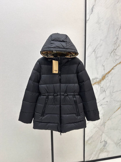 BRU 25fw Hooded, drawstring-waisted down jacket