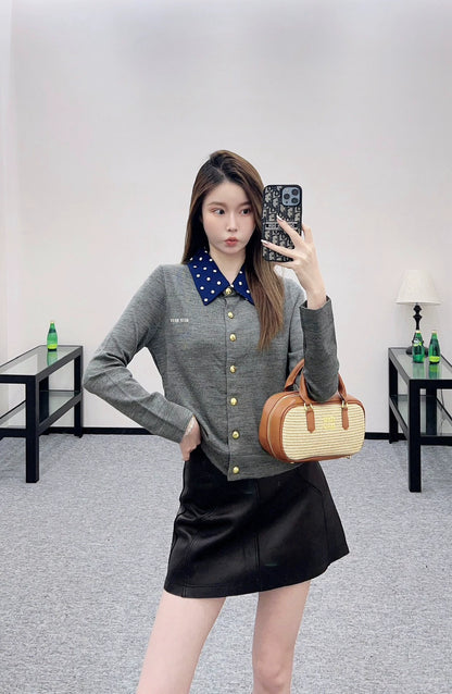 Mi 25 Polka dot lapel knitted cardigan