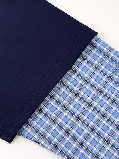 25 Summer new style stitching contrast color plaid long sleeves
