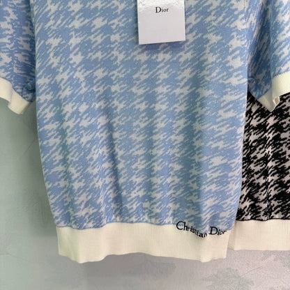 D 25 New Thousand Birdie Check Short Sleeve Knit Top