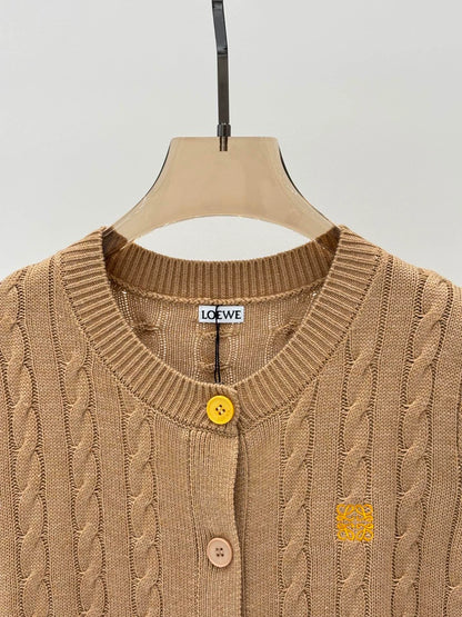 LO 25 Spring and Summer New Round Neck Letter Logo Embroidered Button Knitted Cardigan