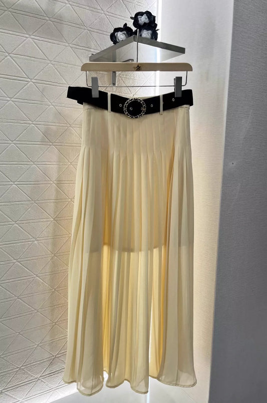 C 25 Lapel shirt pleated long skirt suit