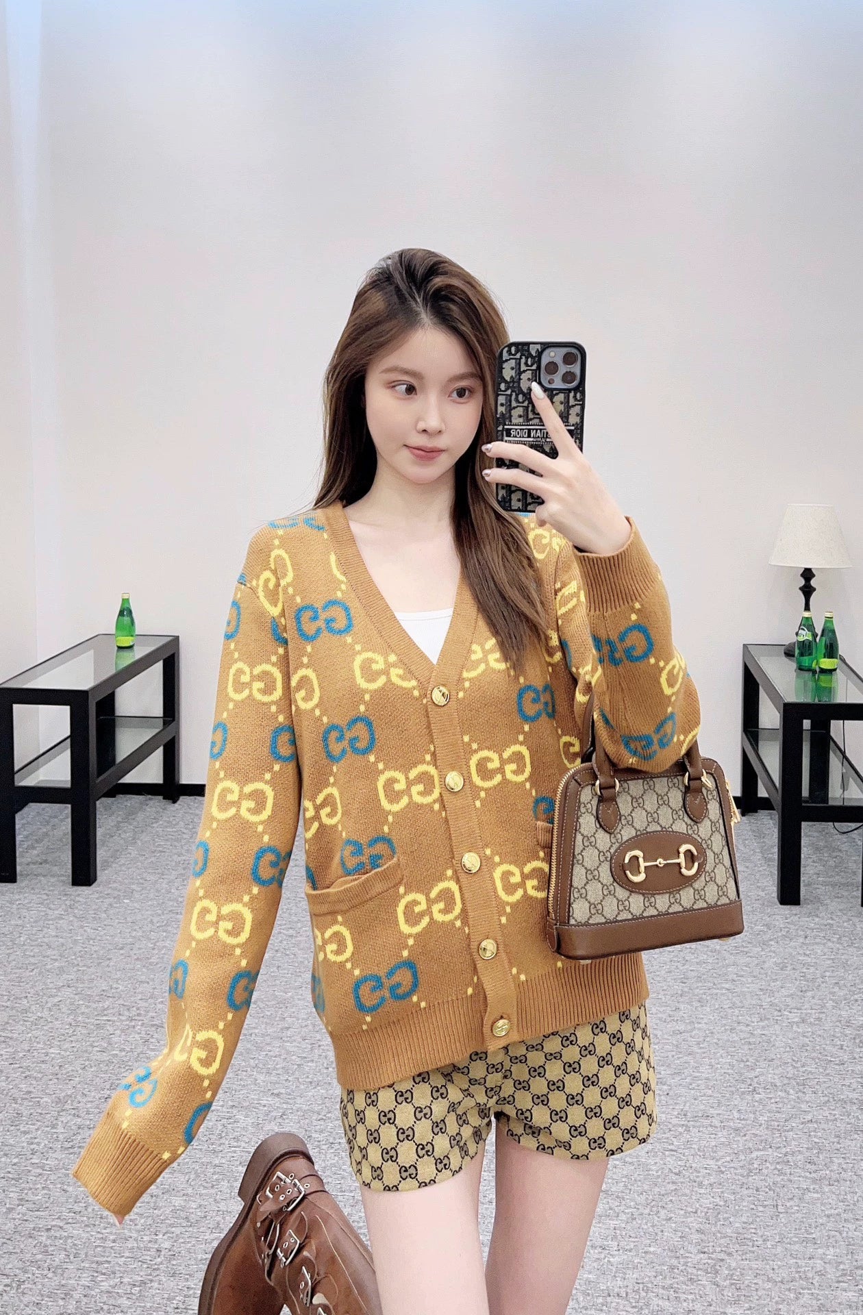 G 25 Brown jacquard knit cardigan