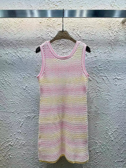 C 25 Summer Fixed Dye Colorful Yarn Knit Tank Dress