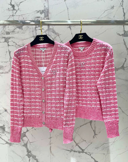 C 25 new plaid contrast color knitted V-neck cardigan ➕ round neck long sleeves