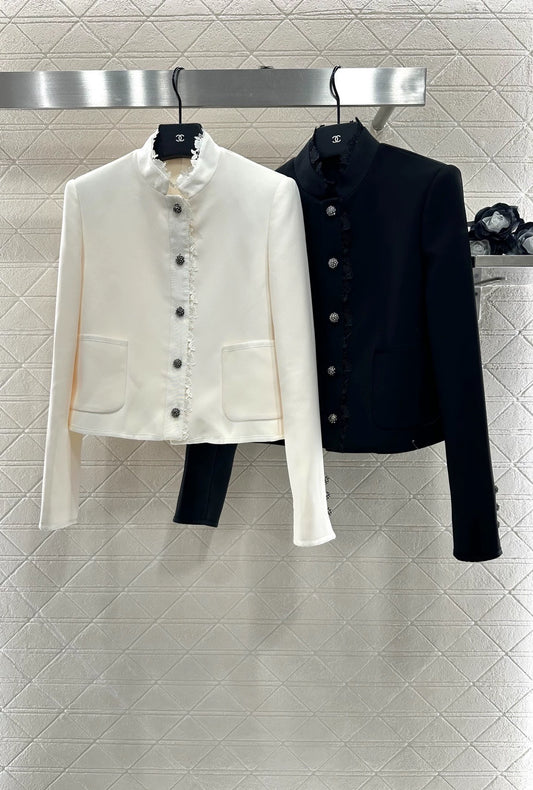 D 25fw Stand-up collar, water-soluble lace blazer.