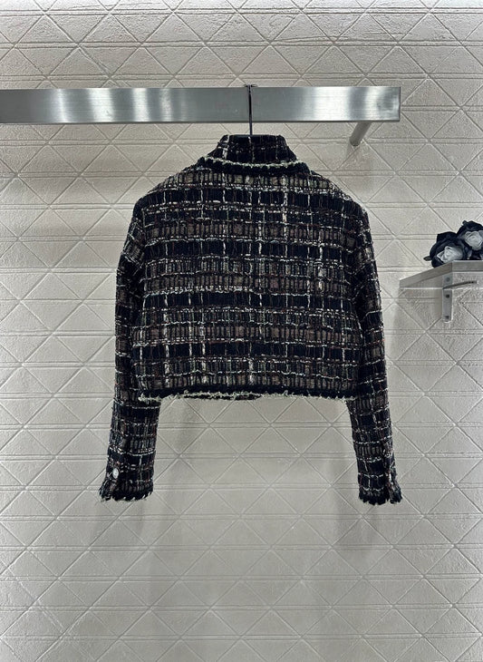 C 25 Plaid woven tweed jacket and skirt set