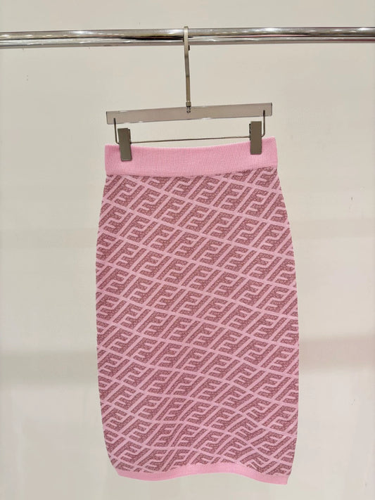 F 25 New Gold and silver thread Slanted stripes full print Casual knitted half skirt(pink blue brown)
