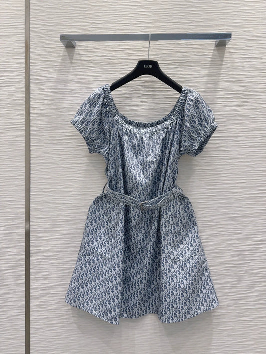 d 25 New Letter Printed Bee Embroidery Belt Short Sleeve Dresses