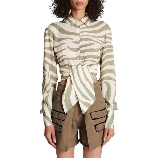 BA 25 new style leopard print tie long sleeve silk shirt