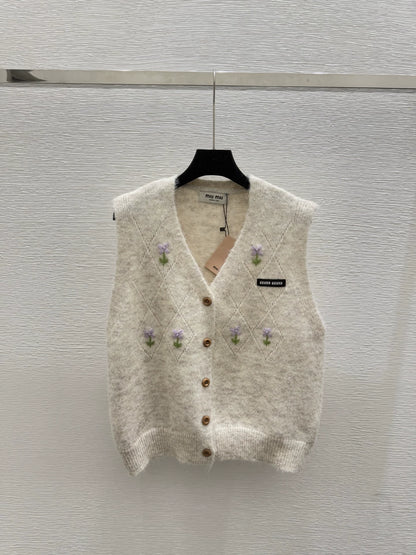 M 25 new logo diamond flower V-neck sleeveless knitted vest