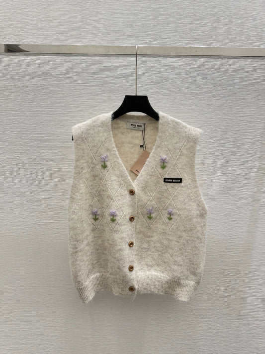 M 25 new logo diamond flower V-neck sleeveless knitted vest