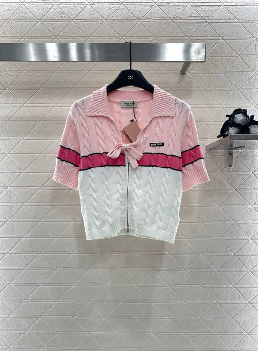 M 25 new zippered knitted short-sleeved top