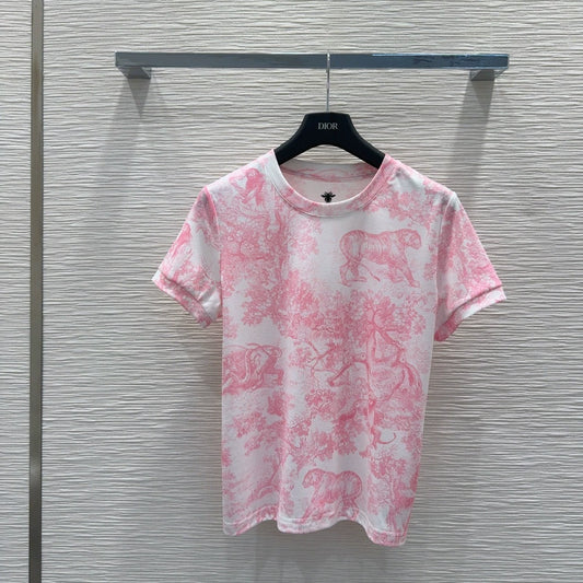 D 25 New Classic Jungle Print Short Sleeve T-Shirt(PINK GREEN)