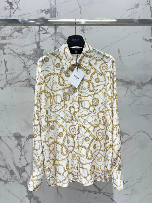 BA 25 new retro classic moon print long sleeve silk shirt