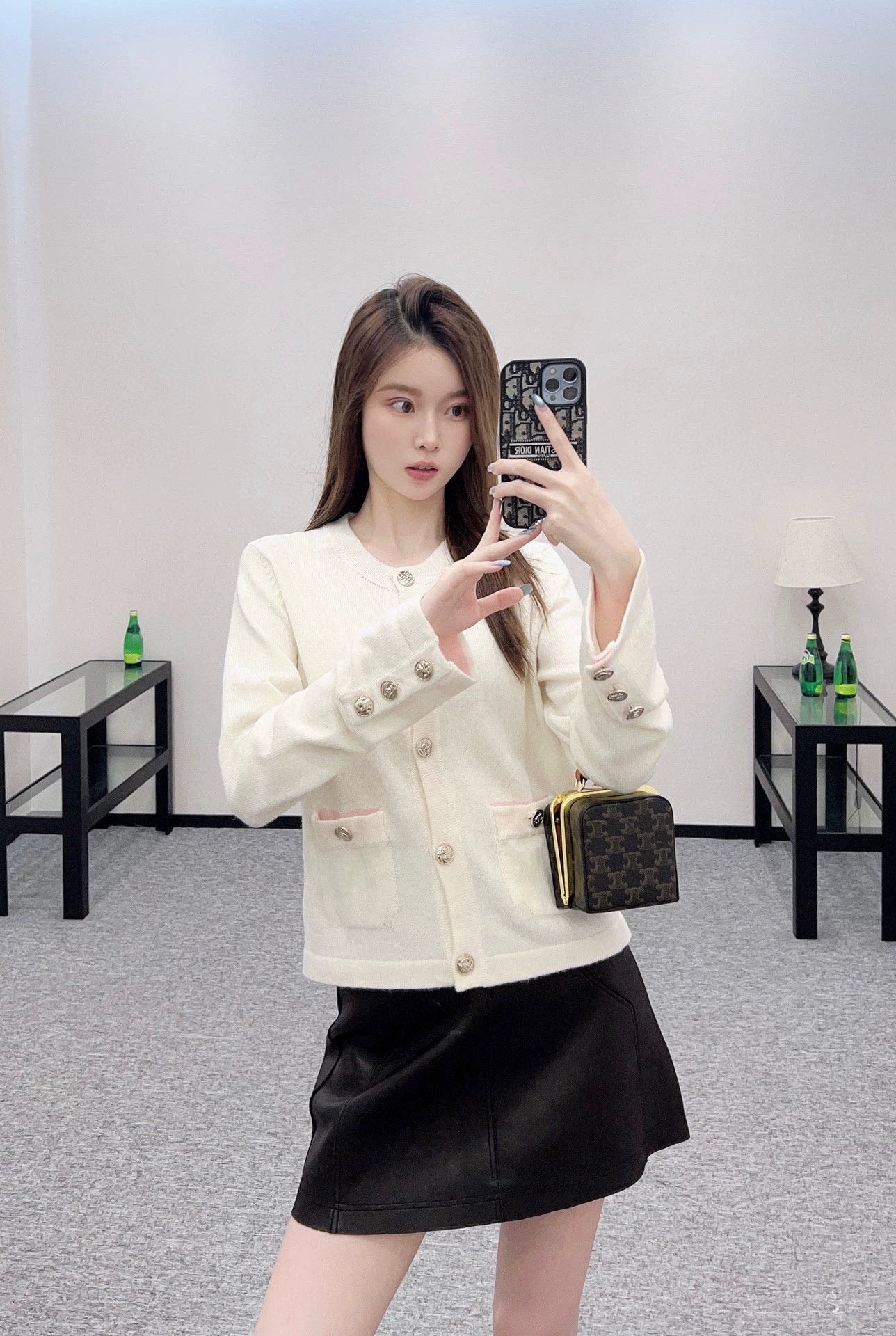 C 25 Knitted long-sleeved cardigan（beigi，pink，black）