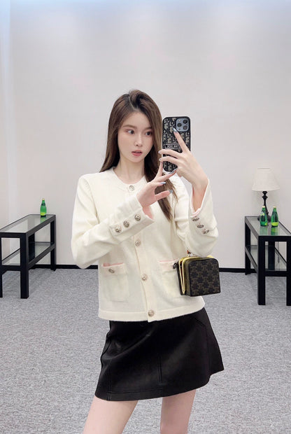 C 25 Knitted long-sleeved cardigan（beigi，pink，black）