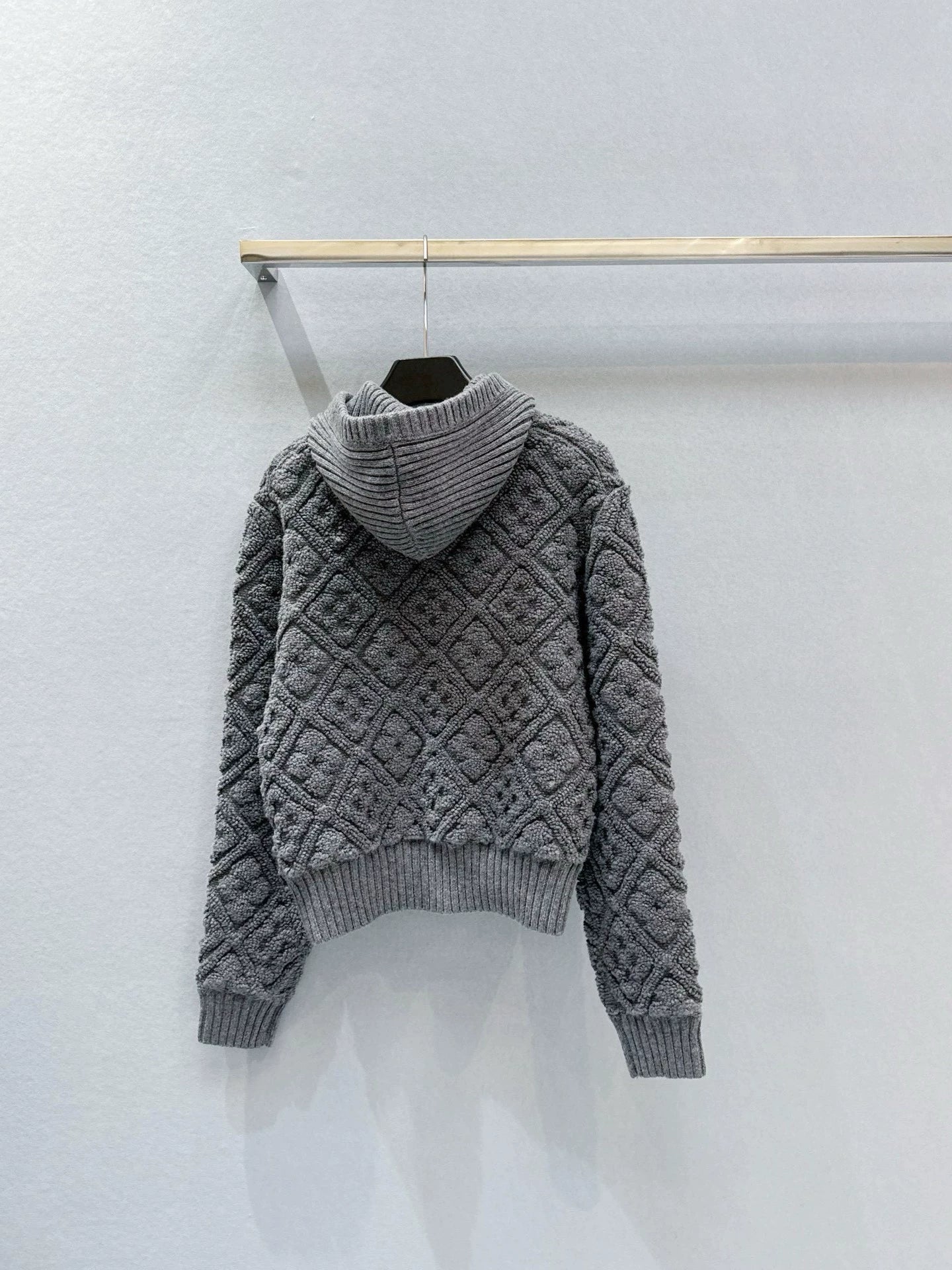 L 25 Yarn Diamond Zipper Long Sleeve Hoodie