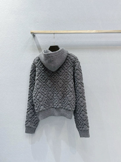 L 25 Yarn Diamond Zipper Long Sleeve Hoodie