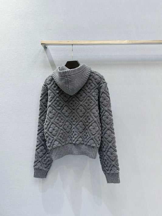 L 25 Yarn Diamond Zipper Long Sleeve Hoodie