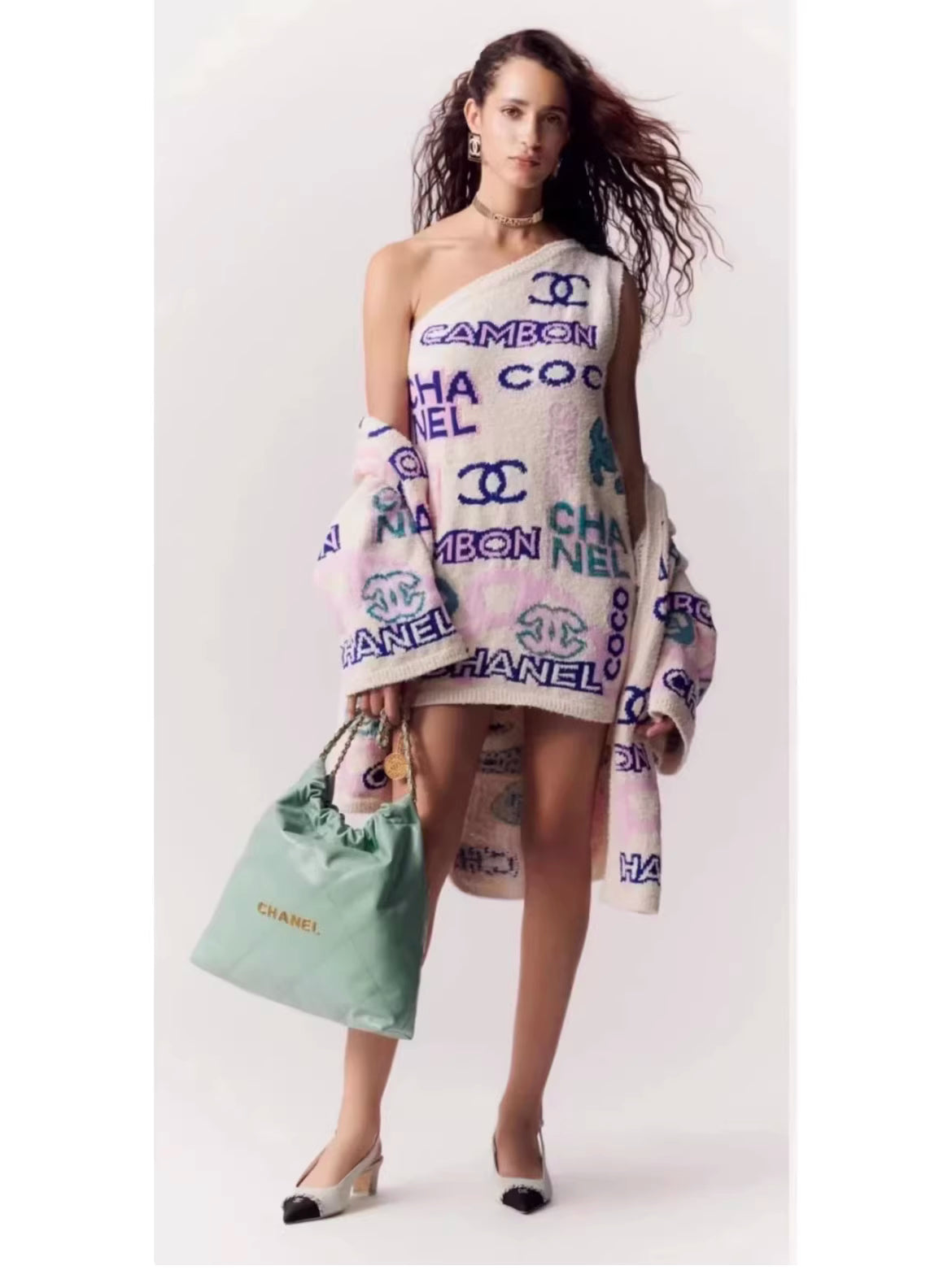 C 25 New Jacquard One Shoulder Knit Dress